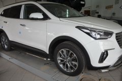 Тюнинг внедорожника Пороги с накладным листом Hyundai Santa Fe GRAND 2018