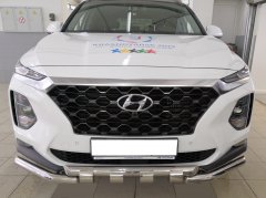 Тюнинг внедорожника Защита переднего бампера Hyundai Santa Fe 2018
