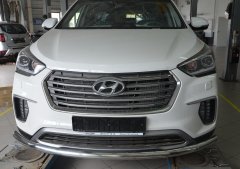 Тюнинг внедорожника Защита переднего бампера Hyundai Santa Fe GRAND 2018