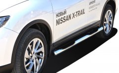 Тюнинг внедорожника Порог труба с проступью Nissan X-trail 2018- наст. время (рестайлинг)