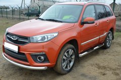 Тюнинг внедорожника Порог труба с проступью Chery Tiggo 3 2017- наст. вр.