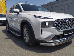 Тюнинг внедорожника Пороги с накладным листом Hyundai Santa Fe 2021
