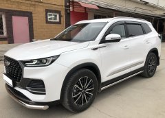 Тюнинг внедорожника Защита штатного порога труба Chery Tiggo 8 Pro Max 2022, Tiggo 8 Pro Max Рестайлинг 2024
