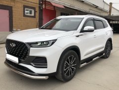 Тюнинг внедорожника Порог труба с проступью Chery Tiggo 8 Pro Max 2022, Tiggo 8 Pro Max Рестайлинг 2024