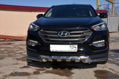 Тюнинг внедорожника Защита переднего бампера Hyundai Santa Fe 2016