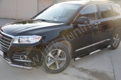 Тюнинг внедорожника Порог труба с проступью Haval H6 2017